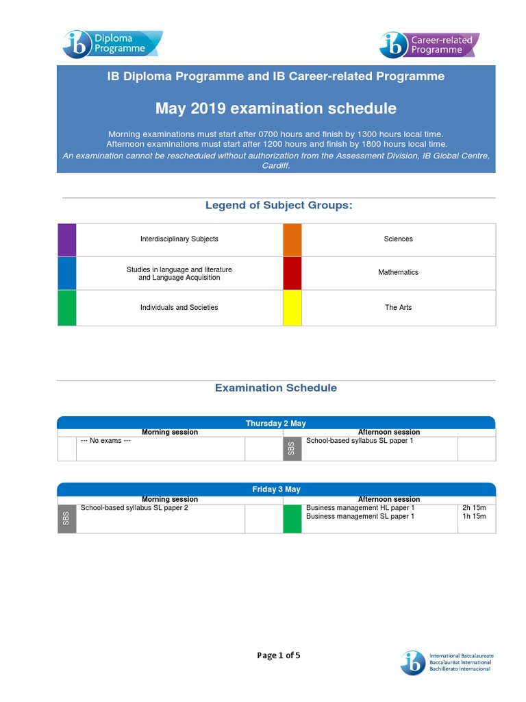May 2019 IBDP Exam Schedule Learning