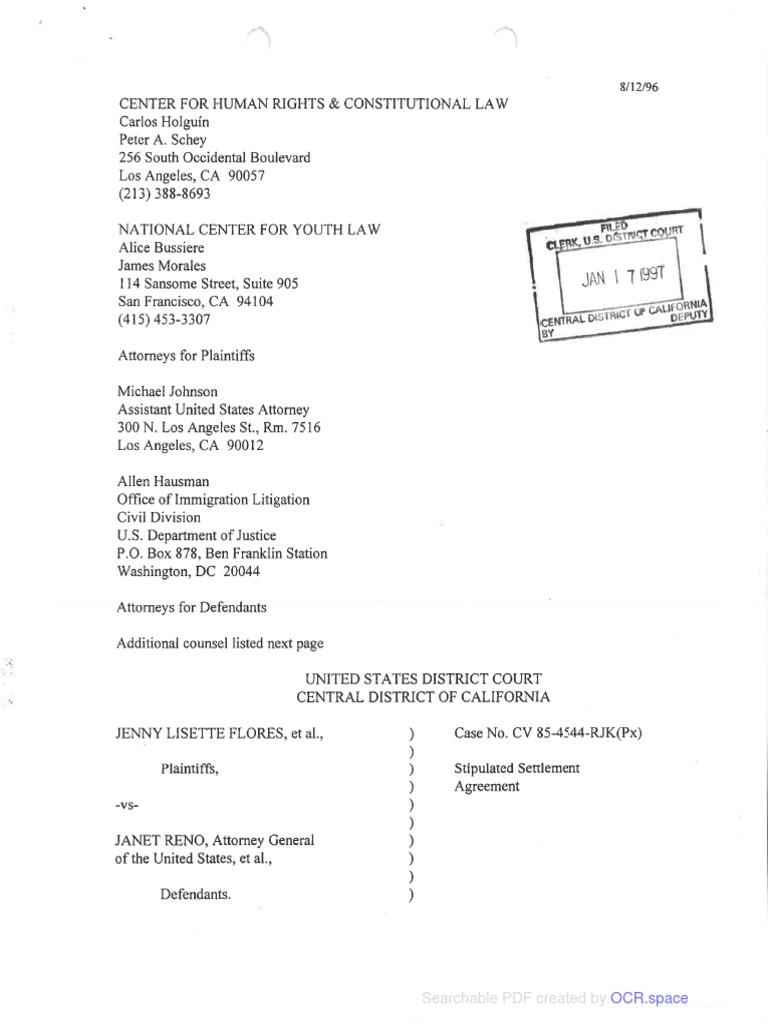 Flores Agreement Searchable (Aka Flores Settlement Aka Flores V Meese