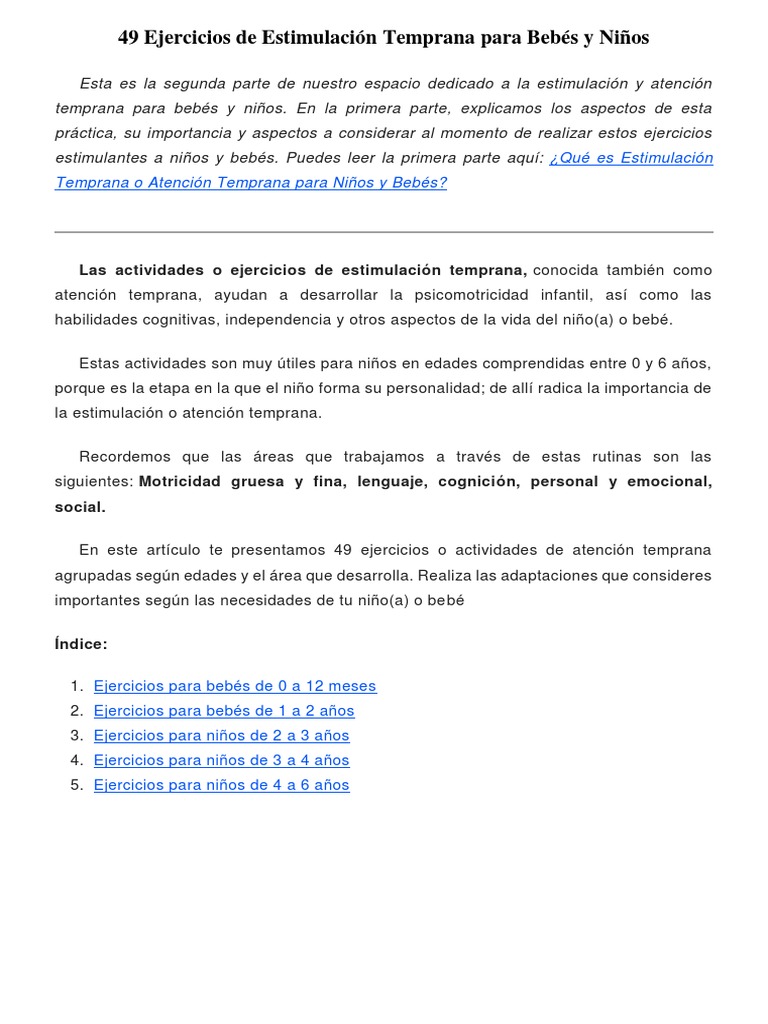 49 Ejercicios de Estimulación Temprana para Bebés y Niños | PDF ...