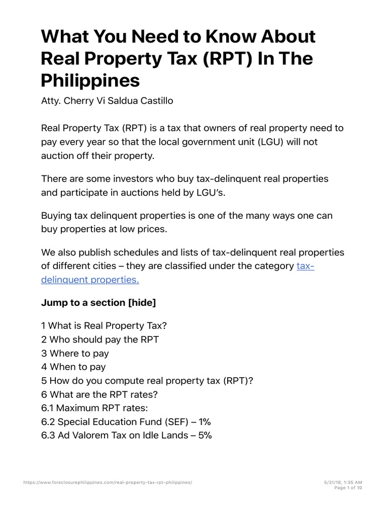 What You Need to Know About Real Property Tax (RPT) in the Philippines