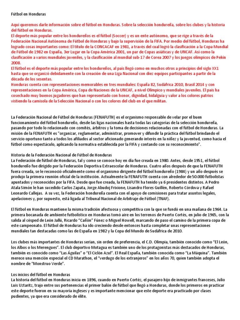 Fútbol en Honduras | PDF | Asociación de Futbol | Asociación de clubes ...