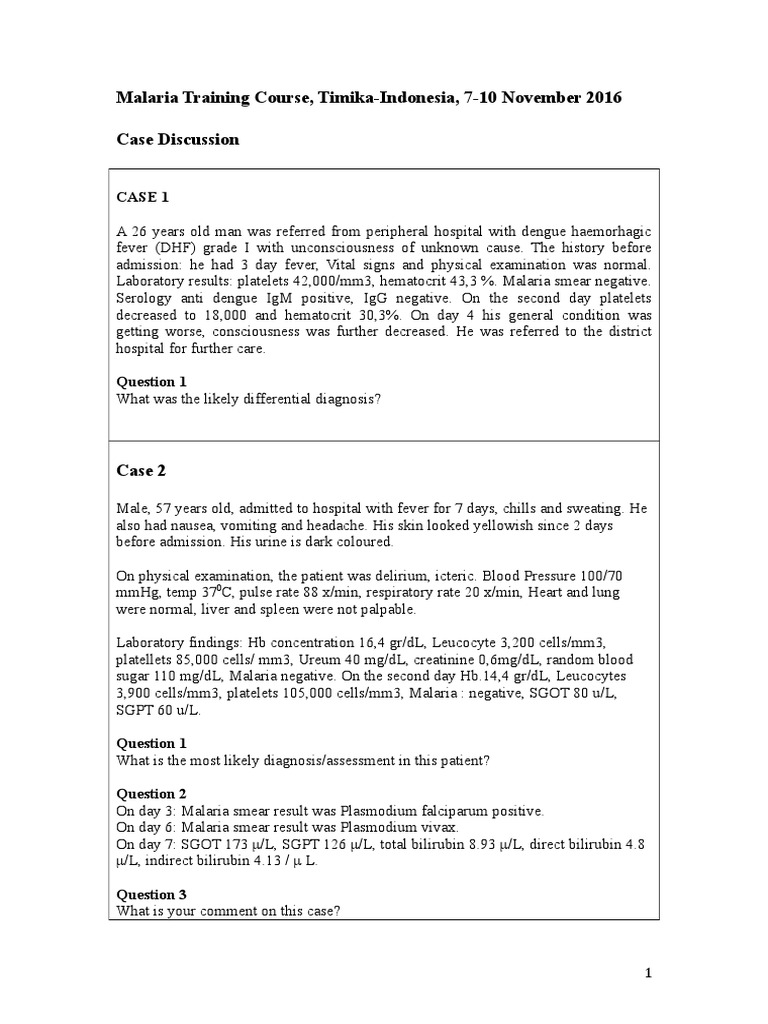Malaria Case Studies Only English PDF Malaria Sepsis