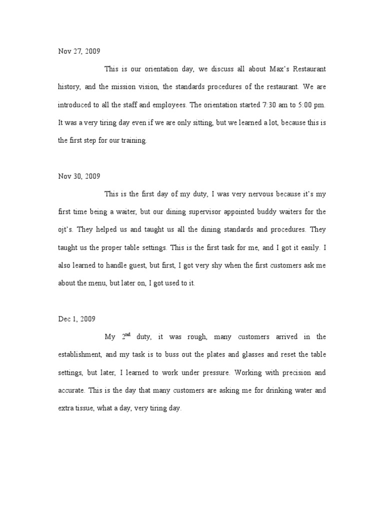 Diary Billy | PDF | Restaurants | Waiting Staff