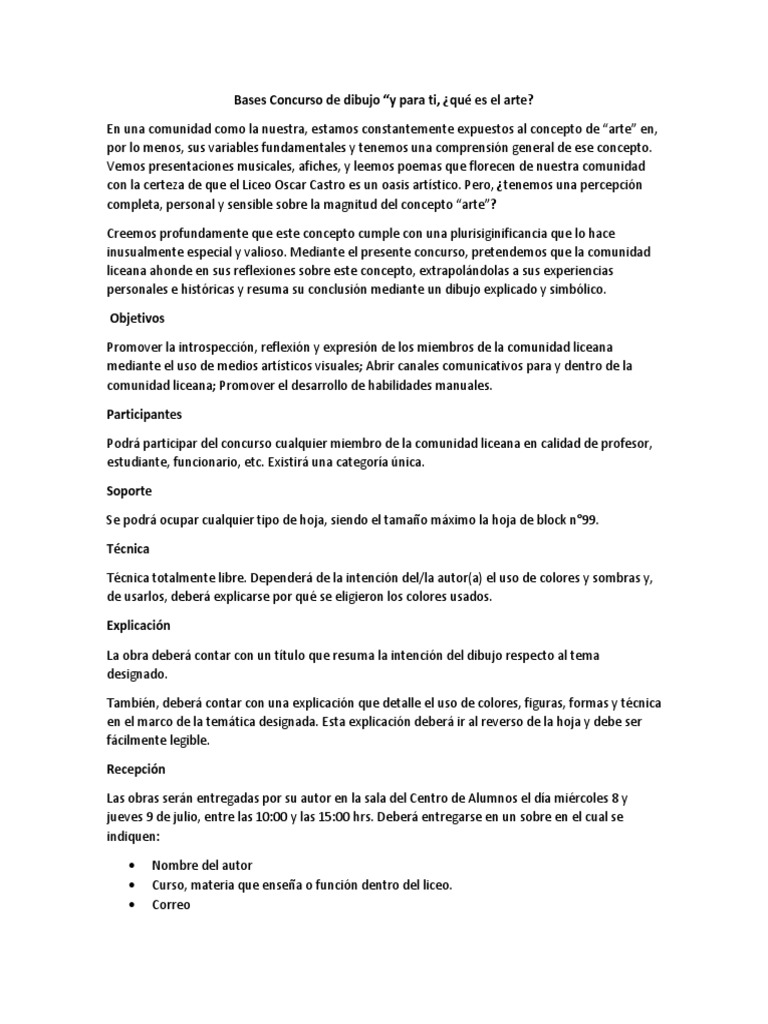 Bases Concurso De Dibujo Y Para Ti Que Es El Arte Dibujo