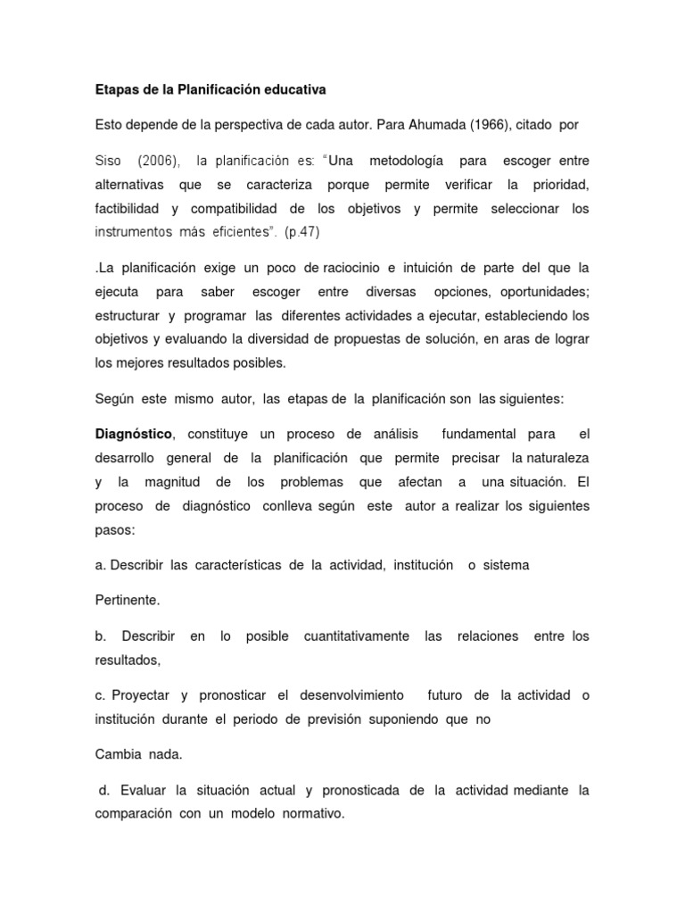 Fases de la Planificación Educativa | PDF | Planificación | Evaluación