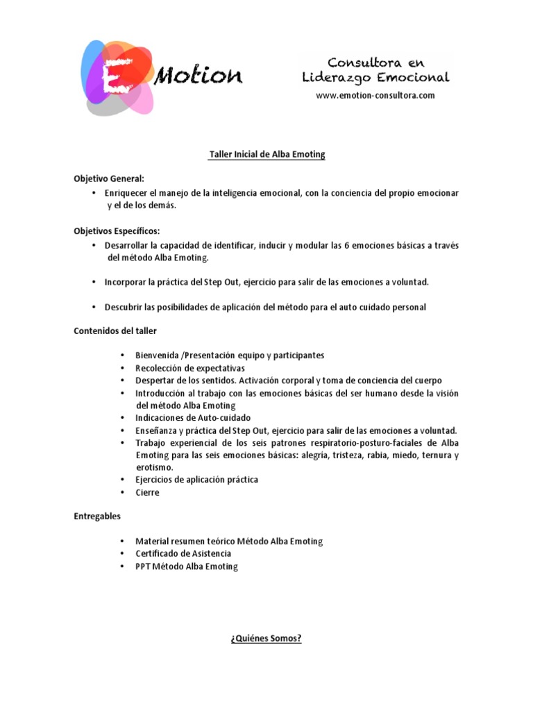 Contenidos Taller Alba Emoting | PDF | Las emociones | Red mundial