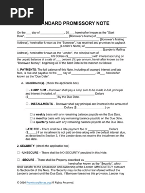 Standard Promissory Note Template