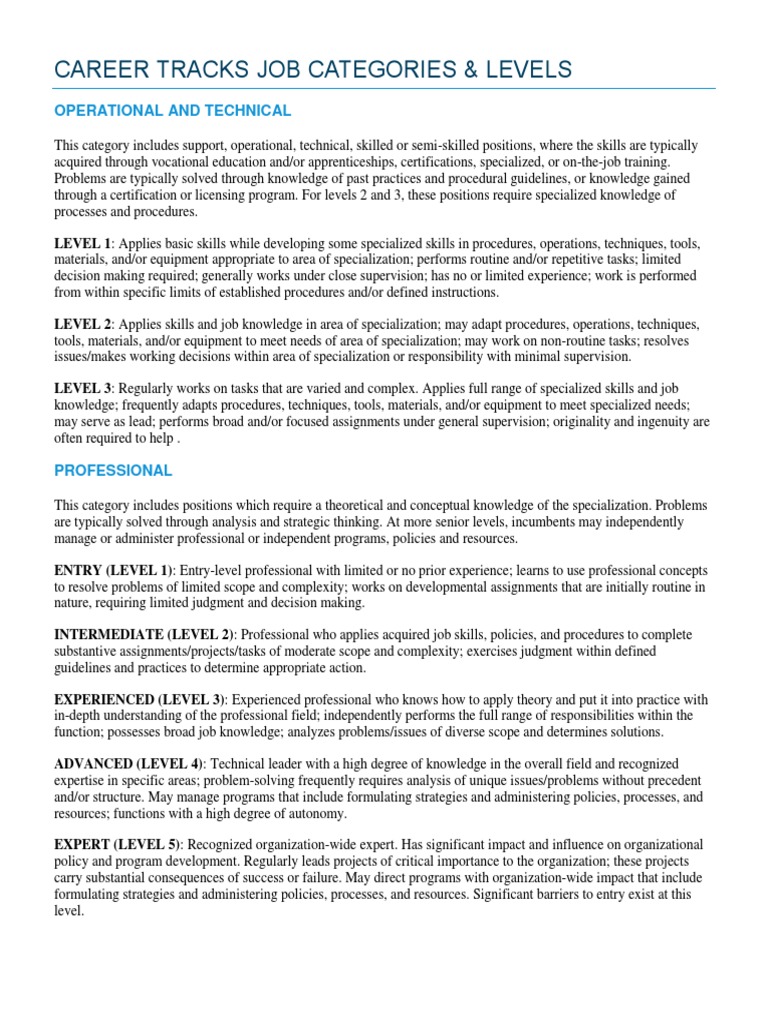 Career Tracks: Job Categories Overview | PDF | Internal Control | Expert