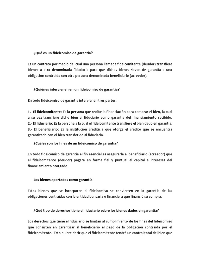 Fideicomiso de Garantía: Definición y Función | PDF | Ley de ...