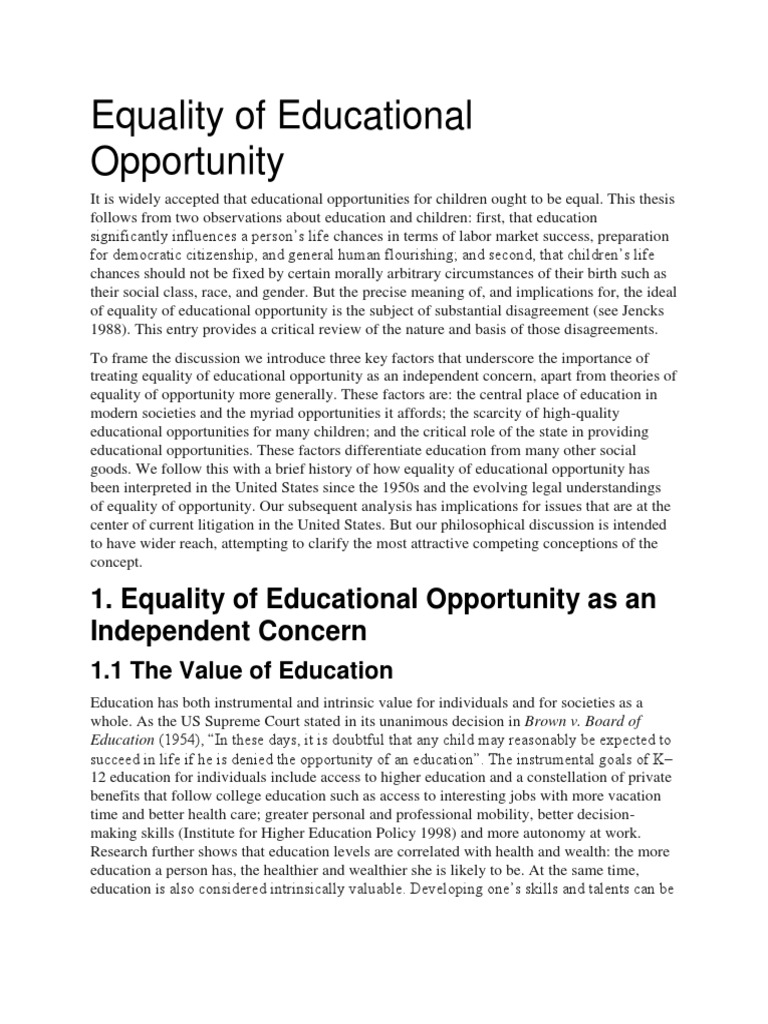 equality of education essay