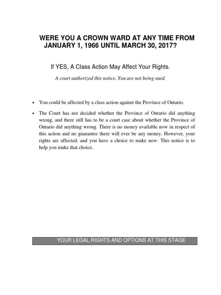 Crown Ward Class Action - Long Form Notice | PDF | Class Action | Lawsuit