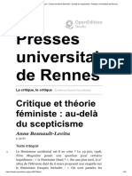 Anne Besnault-Levita - Critique Et Théorie Féministe - Au-Delà Du Scepticisme