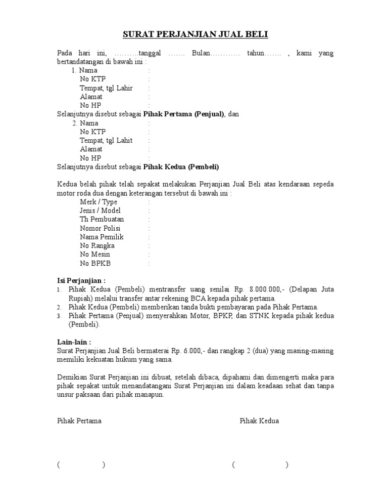 Download 68+ Contoh Surat Jual Beli Motor Terbaru Gratis