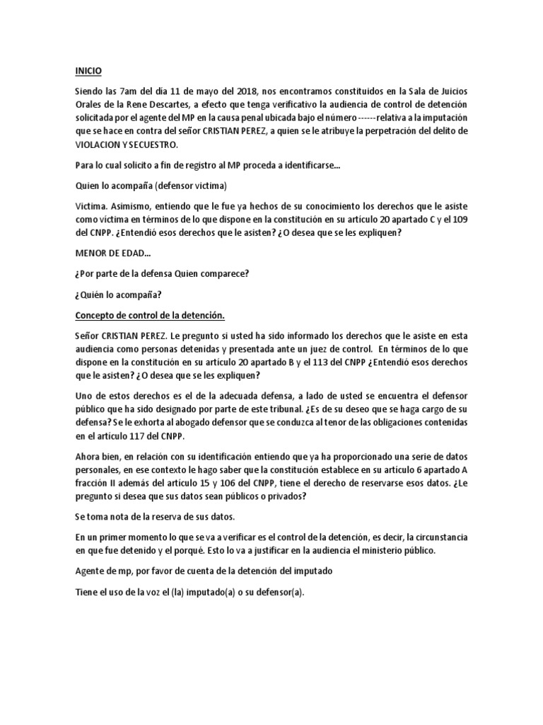Audiencia Inicial Control de La Detencion | PDF | Violación | Policía