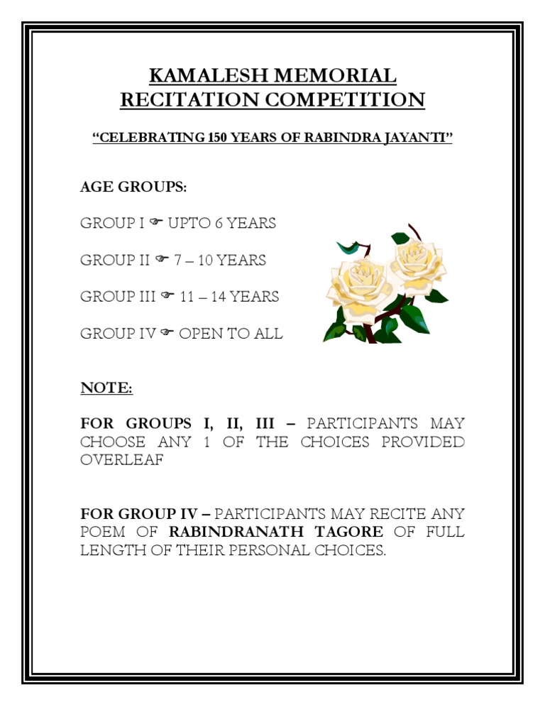 Damodar Seth Recitation Competition | PDF | Rabindranath Tagore