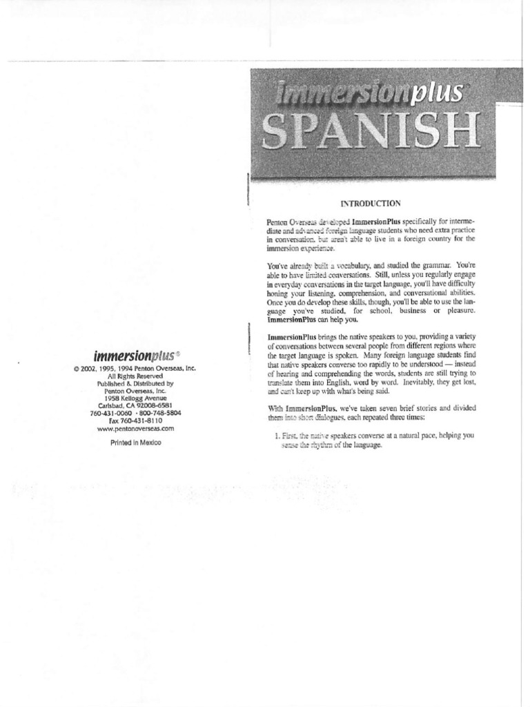 Immersion Plus Spanish (Transcripts) | PDF