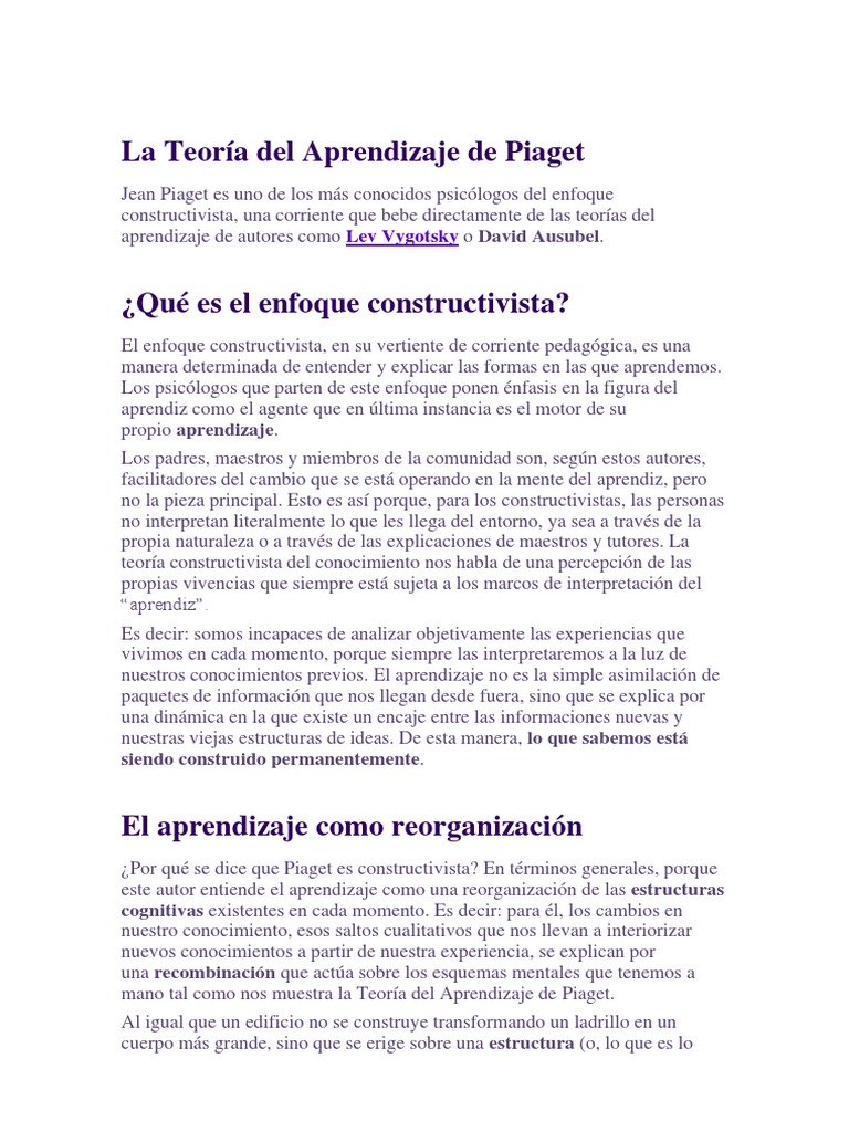 Teoría del Aprendizaje de Piaget | PDF | Constructivismo (filosofía de ...