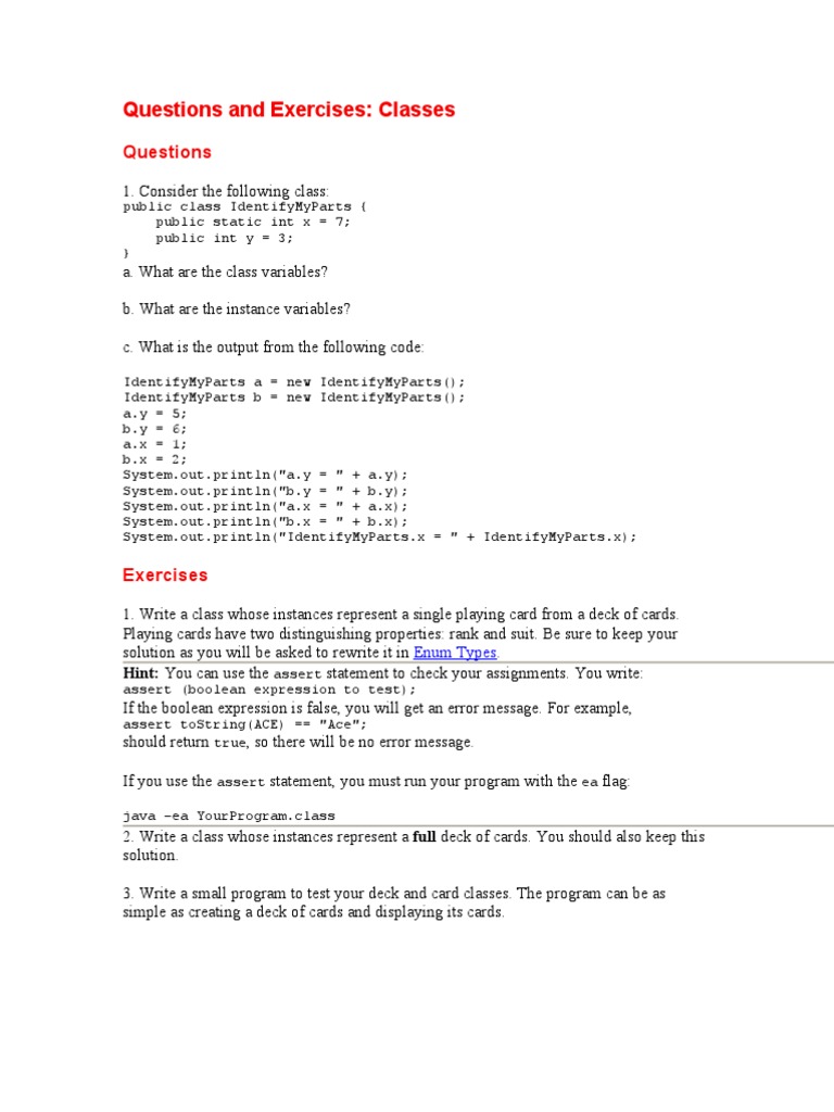 Questions and Exercises | PDF | Method (Computer Programming) | Class ...