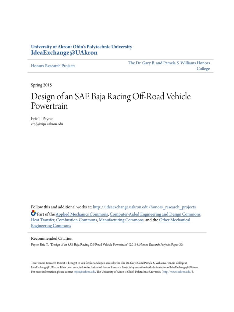 Design of An SAE Baja Racing OffRoad Vehicle Powertrain PDF