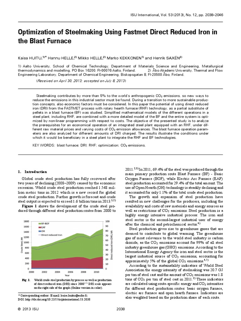 Optimization of Steelmaking Using Fastmet Direct Reduced Iron in The ...