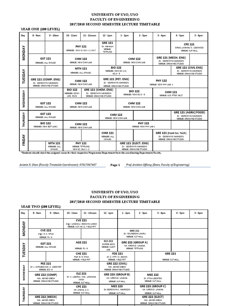 Engineering Lecture Schedule | PDF