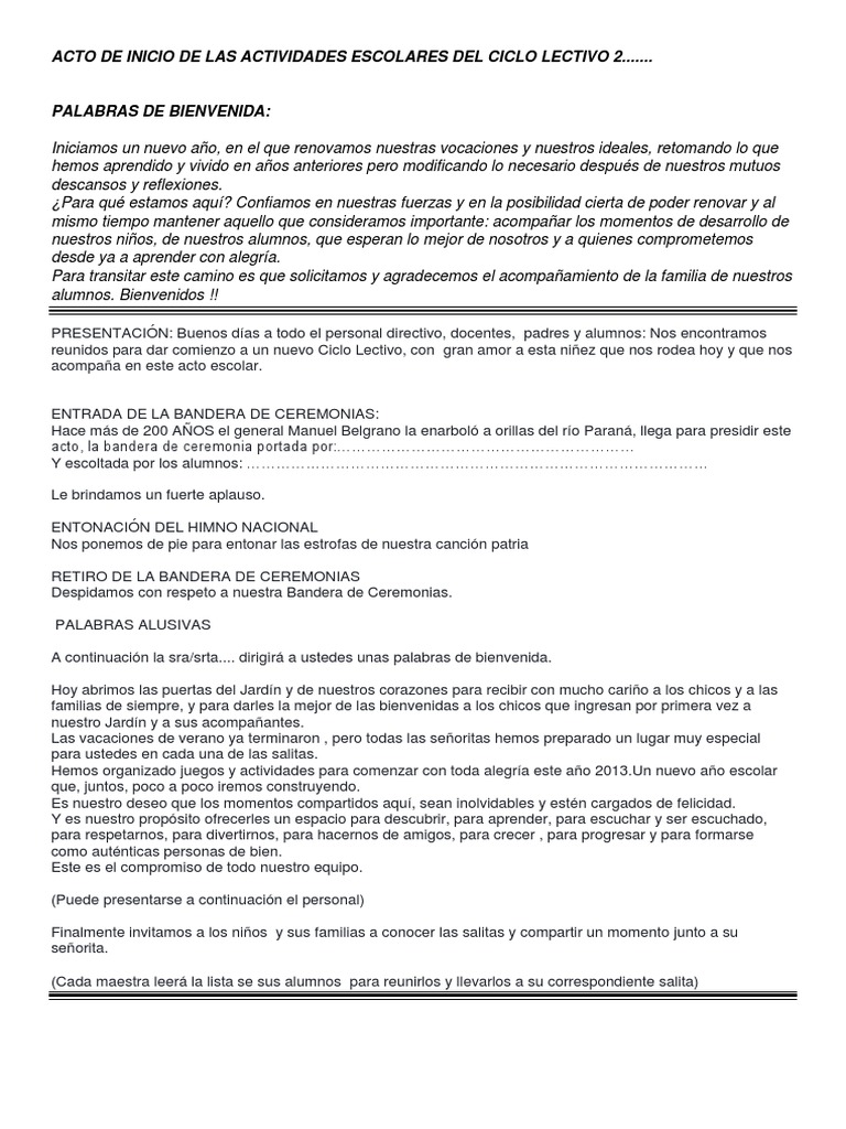 Acto de Inicio del Ciclo Lectivo 2024 | PDF | Escuelas | Educación avanzada