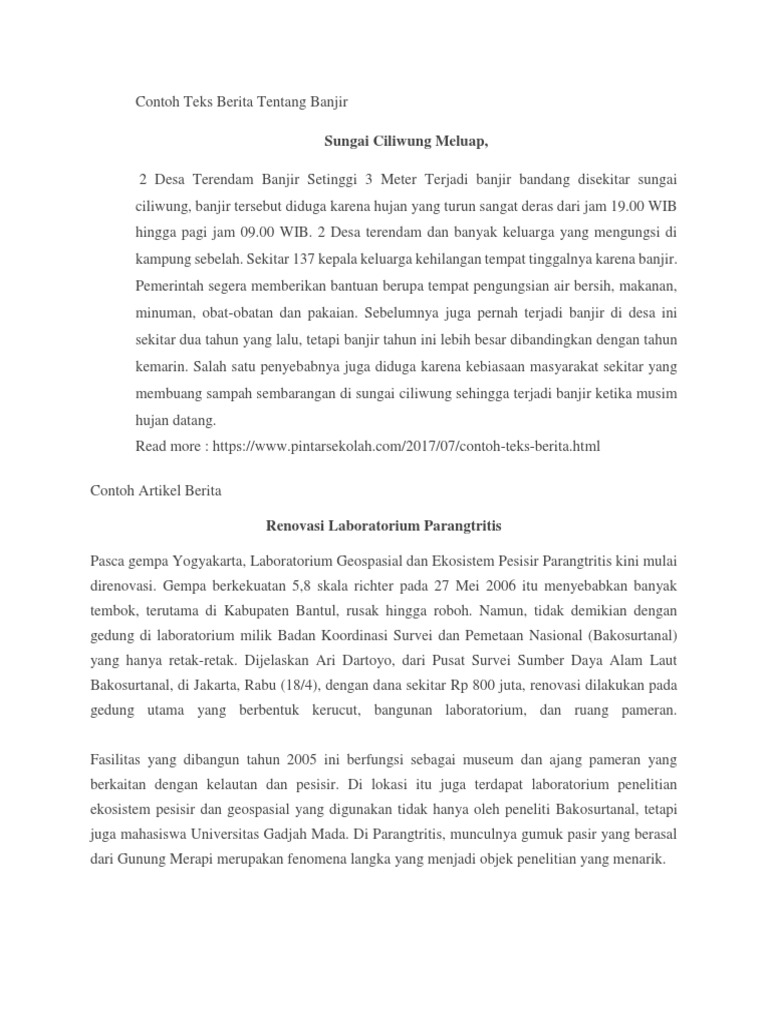 Contoh Teks Berita Tentang Banjir