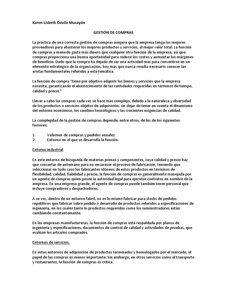 Gestion de Compras | PDF | Calidad (comercial) | Presupuesto