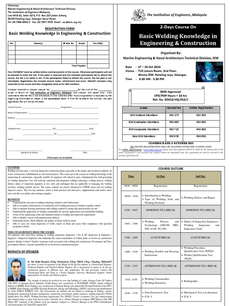 Basic Welding Knowledge in Engineering & Construction: 2-Days Course On ...