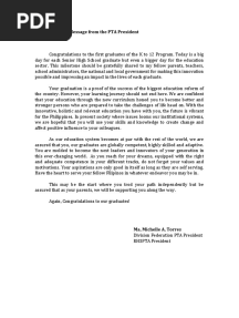 Congratulatory Message From The PTA President For Graduating Batch of RHS Senior HS