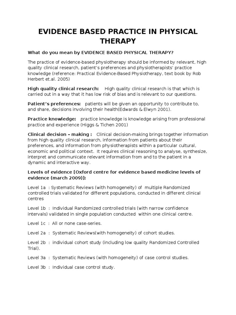 Evidenced Based Practice in Physical Therapy | PDF | Evidence Based ...