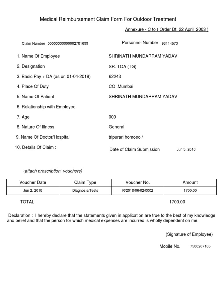 Medical Reimbursement Claim Form | PDF