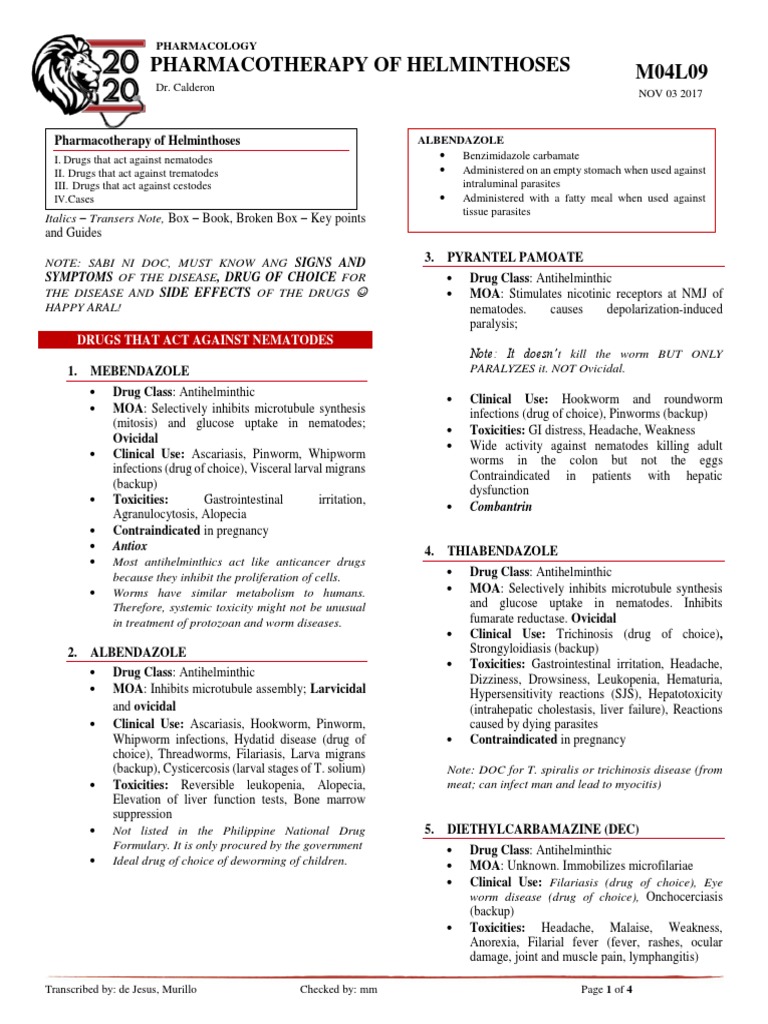 Pharmacotherapy for Helminth Infections | PDF | Parasitology | Medicine
