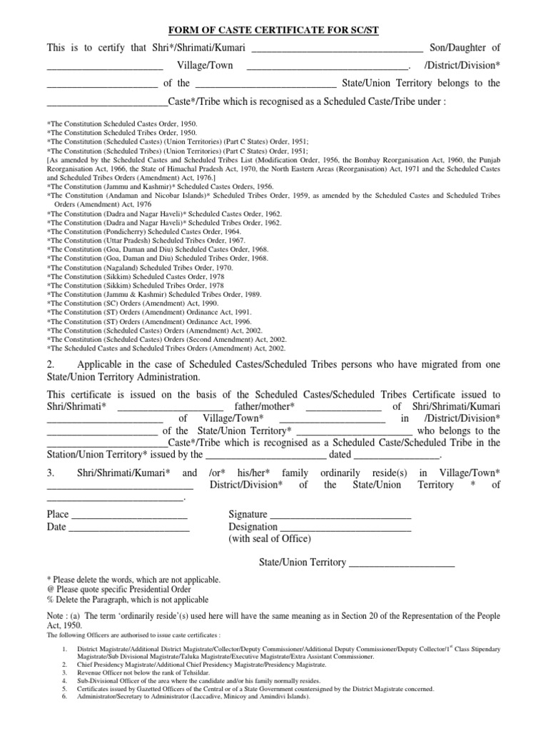 SC ST Certificate Format PDF | PDF