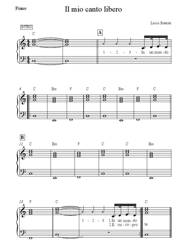 Il Mio Canto Libero Piano