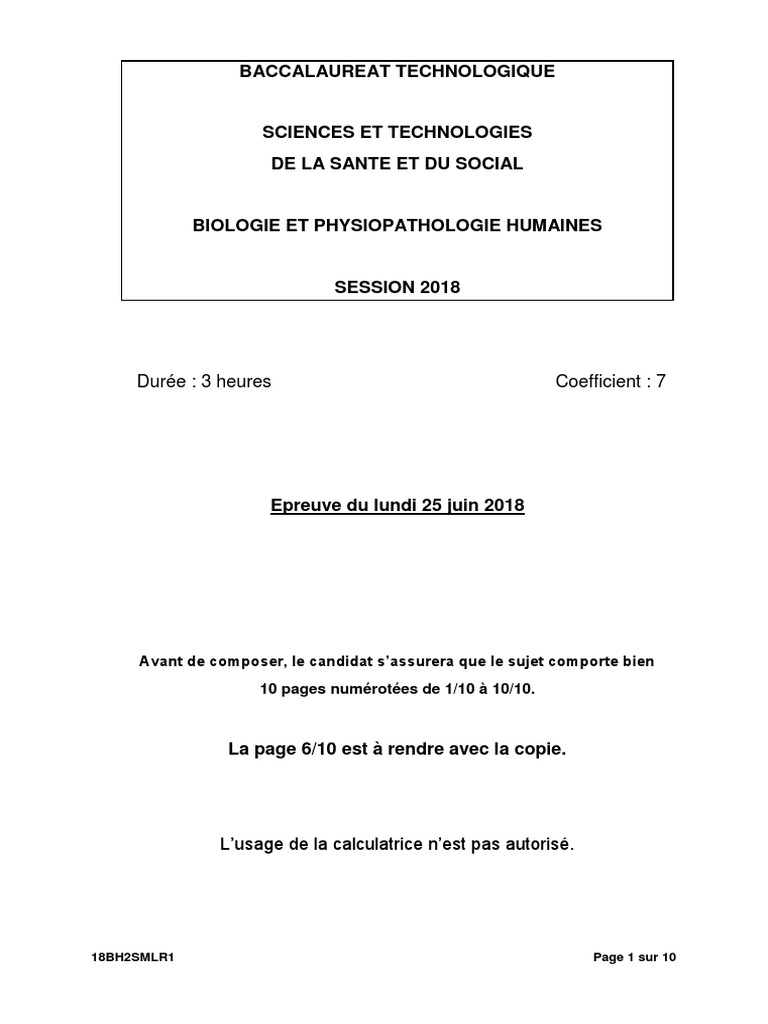Corrigé Bac St2s 2014 Sciences Et Techniques Sanitaires Et Sociales Bac St2s 2018 Biologie Physiopathologie Humaines Sujet | PDF | Insuline |  Embryon
