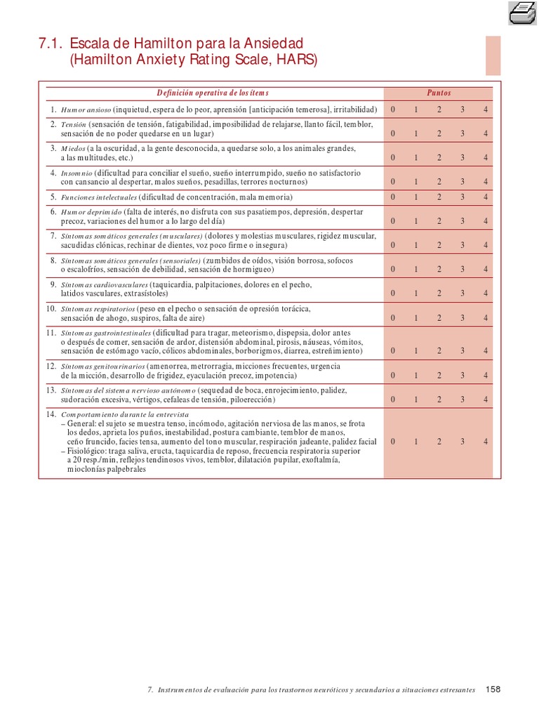 Escala Hamilton para Ansiedad Especialidades Medicas Medicina CLINICA