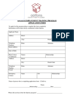 Options Employment Training Program Application Form