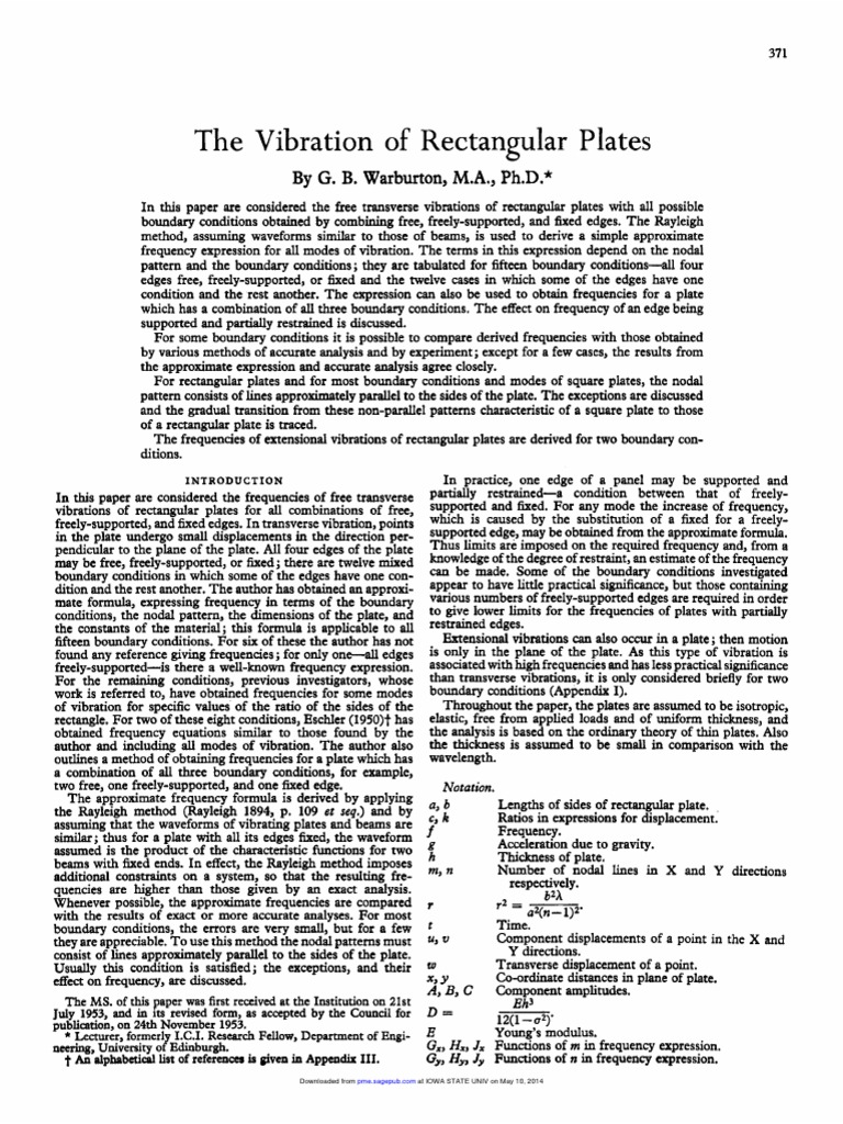 The Vibration of Rectangular Plates | PDF | Normal Mode | Physics