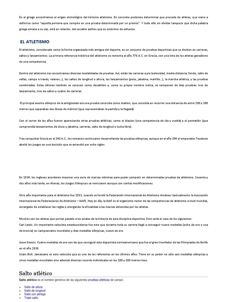Atletismo | PDF | Deporte del atletismo | Deportes atléticos