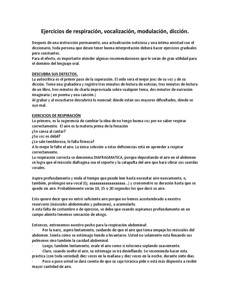 Ejercicios de Respiración | PDF | Vocal | Sonido