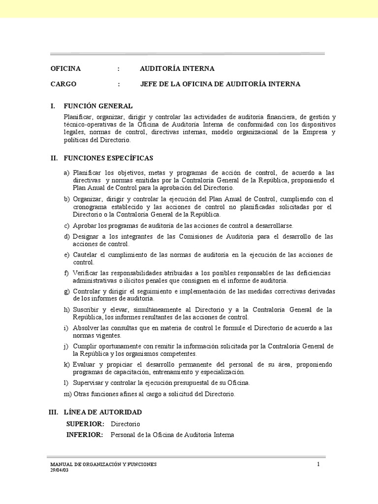 Funciones de Cada Auditor | PDF | Auditoría | Contralor