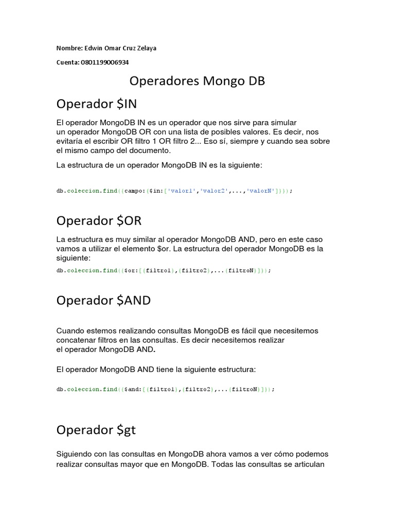 Operadores Mongo DB | PDF