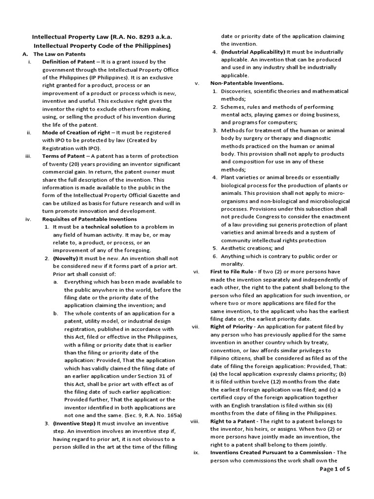 Intellectual Property Law (R.A. No. 8293 A.K.A. Intellectual Property