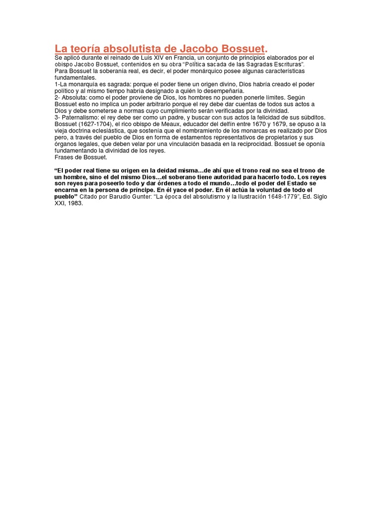 Fundamentos del Absolutismo según Bossuet | PDF