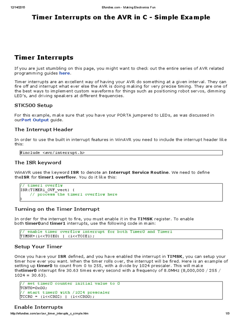Timer Interrupts On The AVR in C Simple Example STK500 Setup PDF
