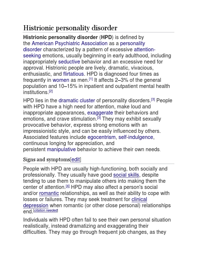 Histrionic Personality Disorder | Download Free PDF | Psychiatry ...