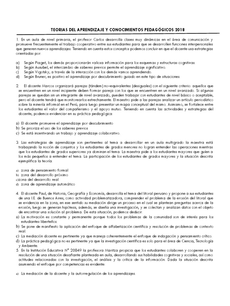 Teorias Del Aprendizaje y Conocimientos Pedagógicos 2018 | PDF | Teoría ...