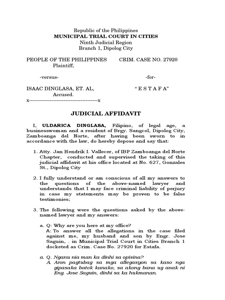 Judicial Affidavit Accused Common Law Public Law
