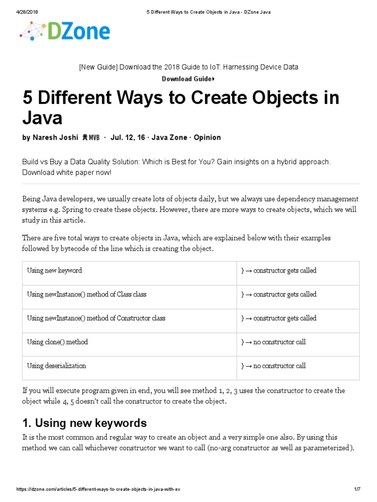 5 Different Ways To Create Objects in Java - DZone Java | PDF ...